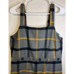 Modcloth Gray and Yellow Plaid Wide-Leg Jumpsuit